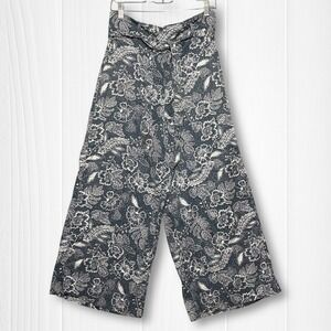 NWT Joie Lyocell Floral Print Tie Waist Crop Wide Leg Pants Womens L Navy Blue